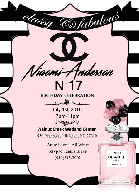 chanel themed party invitations|Chanel invitation template.